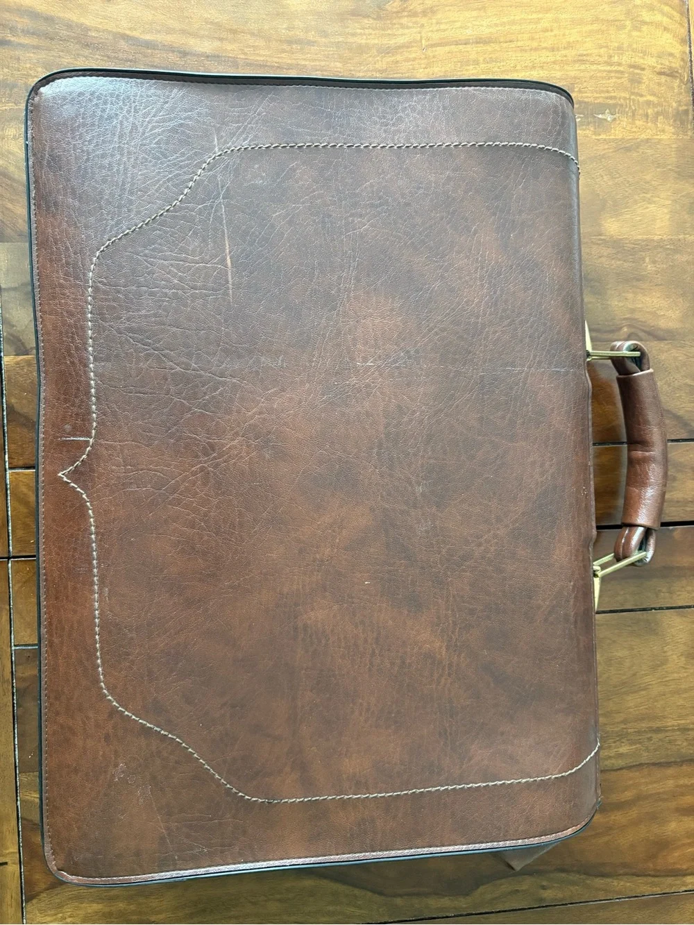Vintage brown leather expandable briefcase with brass Crest Lock Co NY
